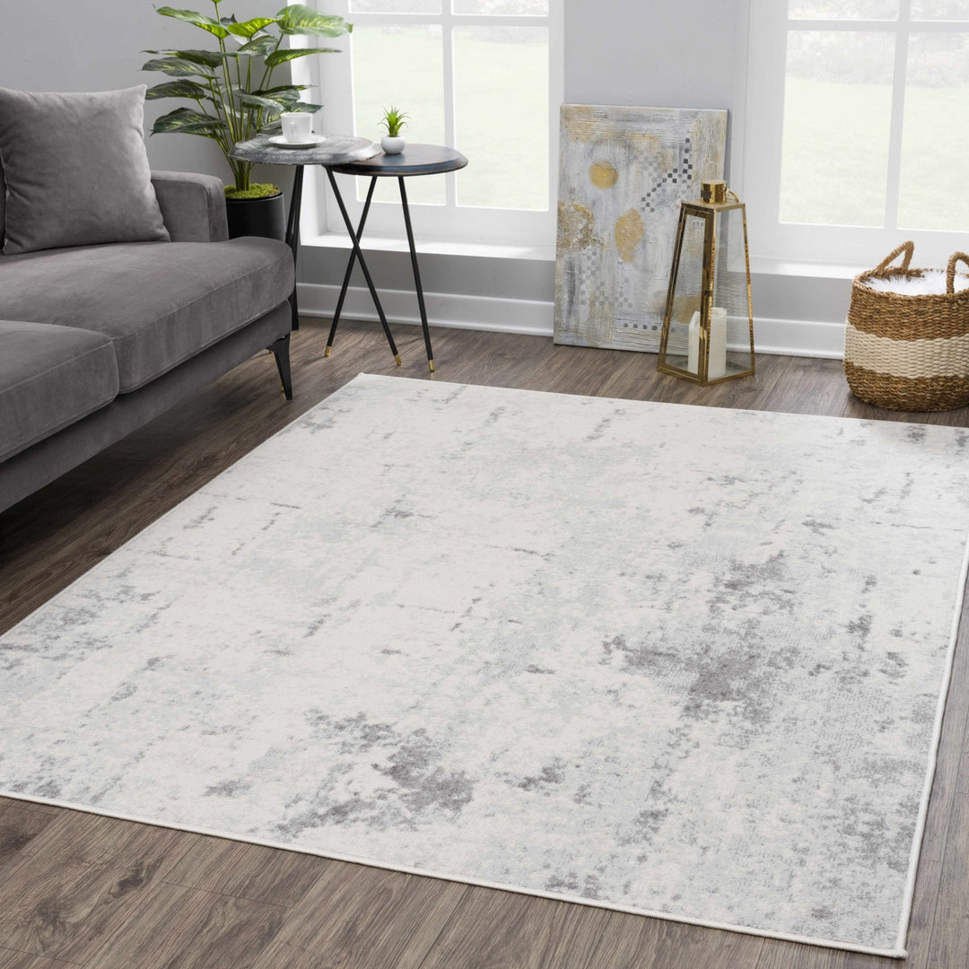 Contemporary Abstract Beige and Gray Medium Pile Multi Size Area Rug - The Rug Decor