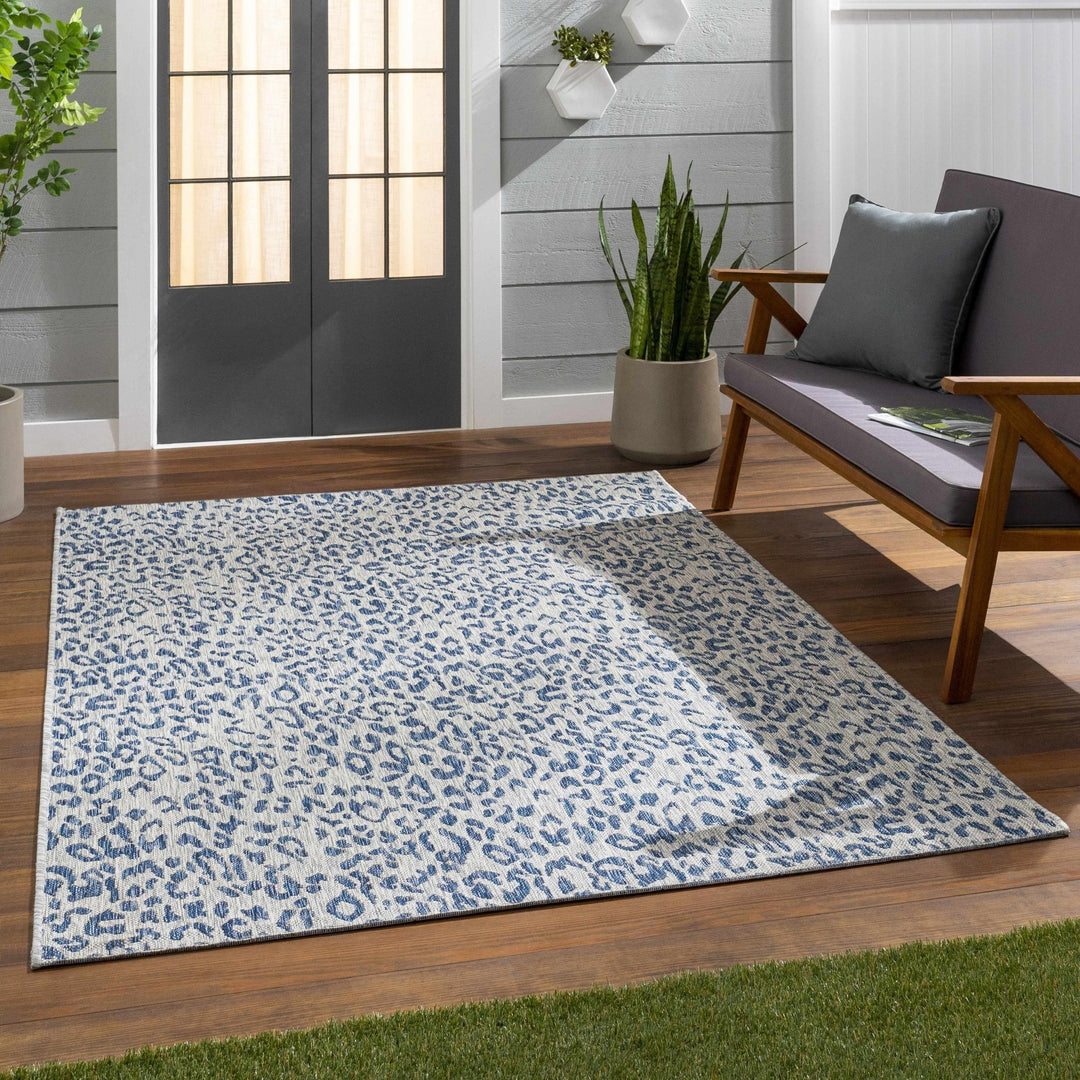 Contemporary Abstract Blue and Ivory Leopard Design Multi size Area Rug - The Rug Decor