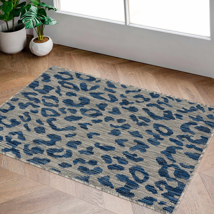 Contemporary Abstract Blue and Ivory Leopard Design Multi size Area Rug - The Rug Decor