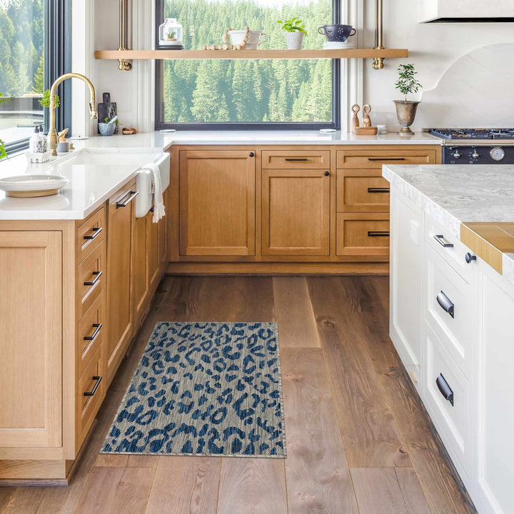 Contemporary Abstract Blue and Ivory Leopard Design Multi size Area Rug - The Rug Decor