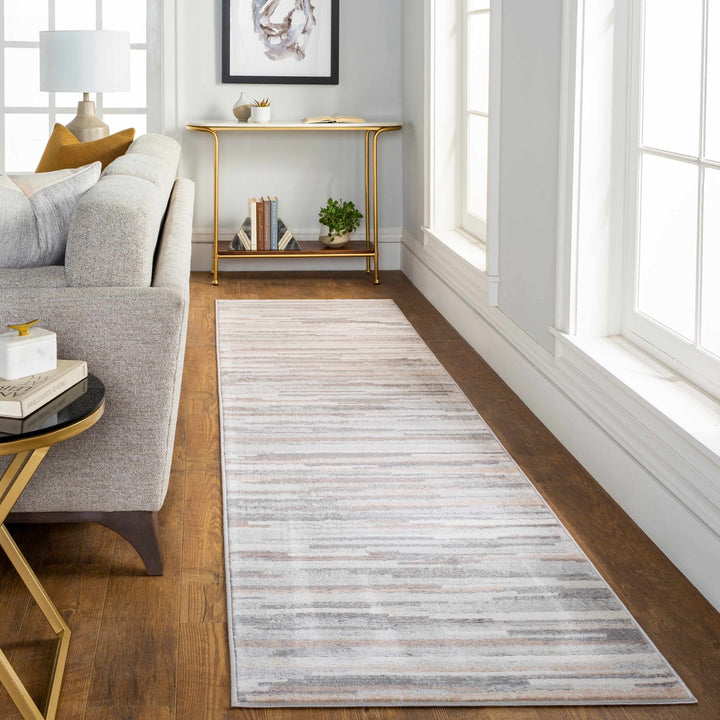 Contemporary Abstract Gray, Brown, Beige, Camel and White Medium Pile Area Rug - The Rug Decor