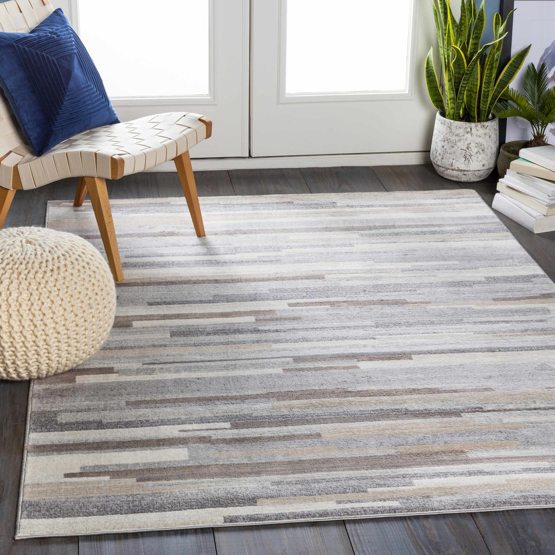 Contemporary Abstract Gray, Brown, Beige, Camel and White Medium Pile Area Rug - The Rug Decor