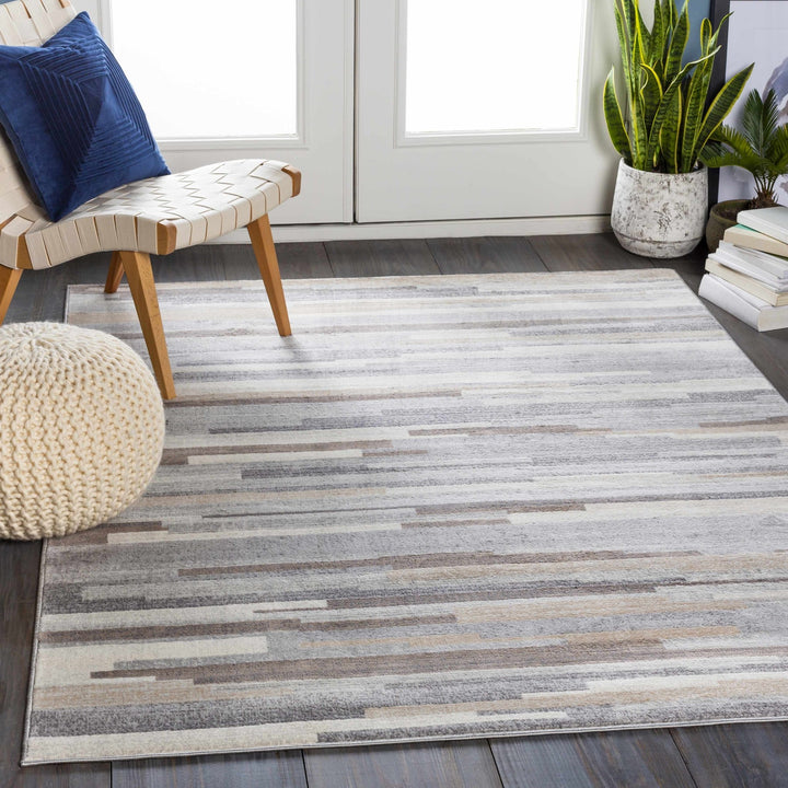 Contemporary Abstract Gray, Brown, Beige, Camel and White Medium Pile Area Rug - The Rug Decor