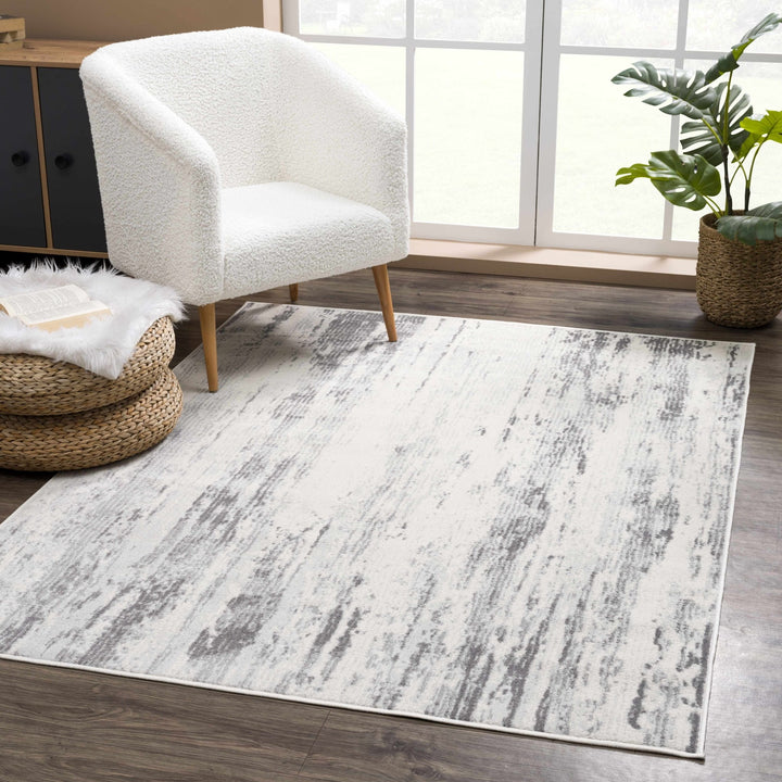 Contemporary Abstract Ivory and Gray Medium pile Multi size Area Rug - The Rug Decor