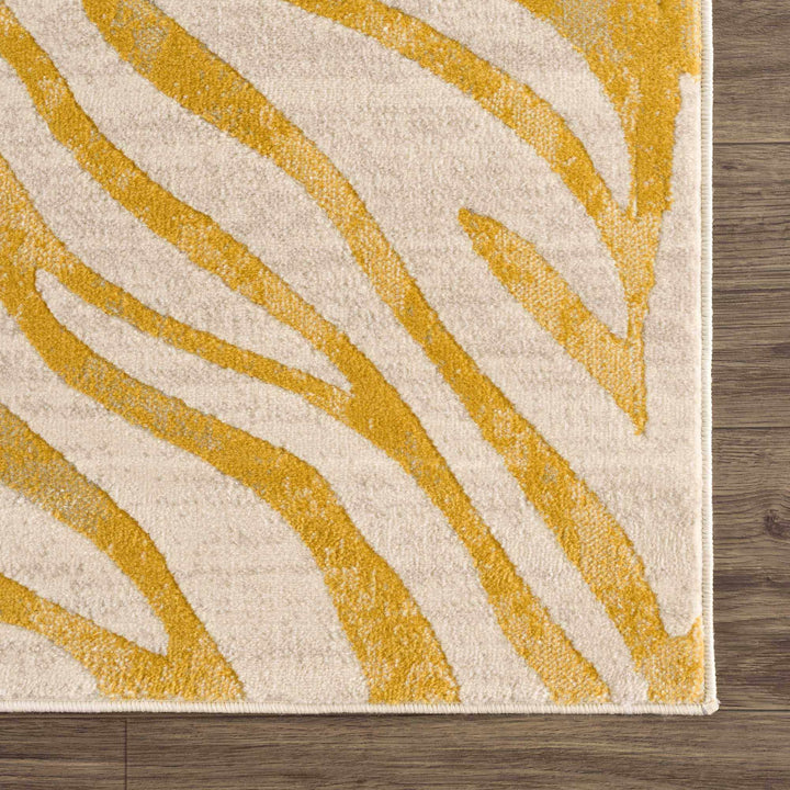 Contemporary Abstract Zebra pattern Beige and Gold Medium pile Area Rug - The Rug Decor