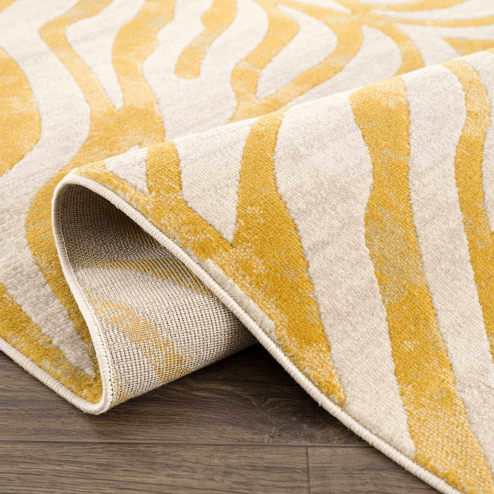 Contemporary Abstract Zebra pattern Beige and Gold Medium pile Area Rug - The Rug Decor