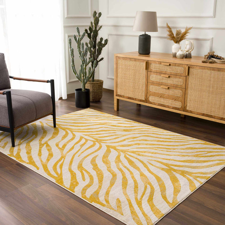 Contemporary Abstract Zebra pattern Beige and Gold Medium pile Area Rug - The Rug Decor