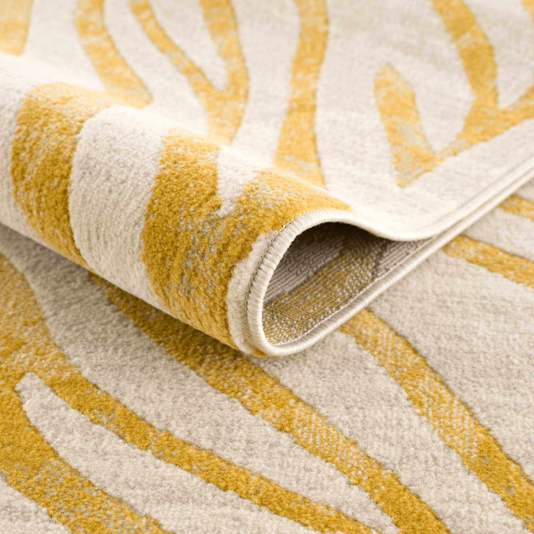 Contemporary Abstract Zebra pattern Beige and Gold Medium pile Area Rug - The Rug Decor