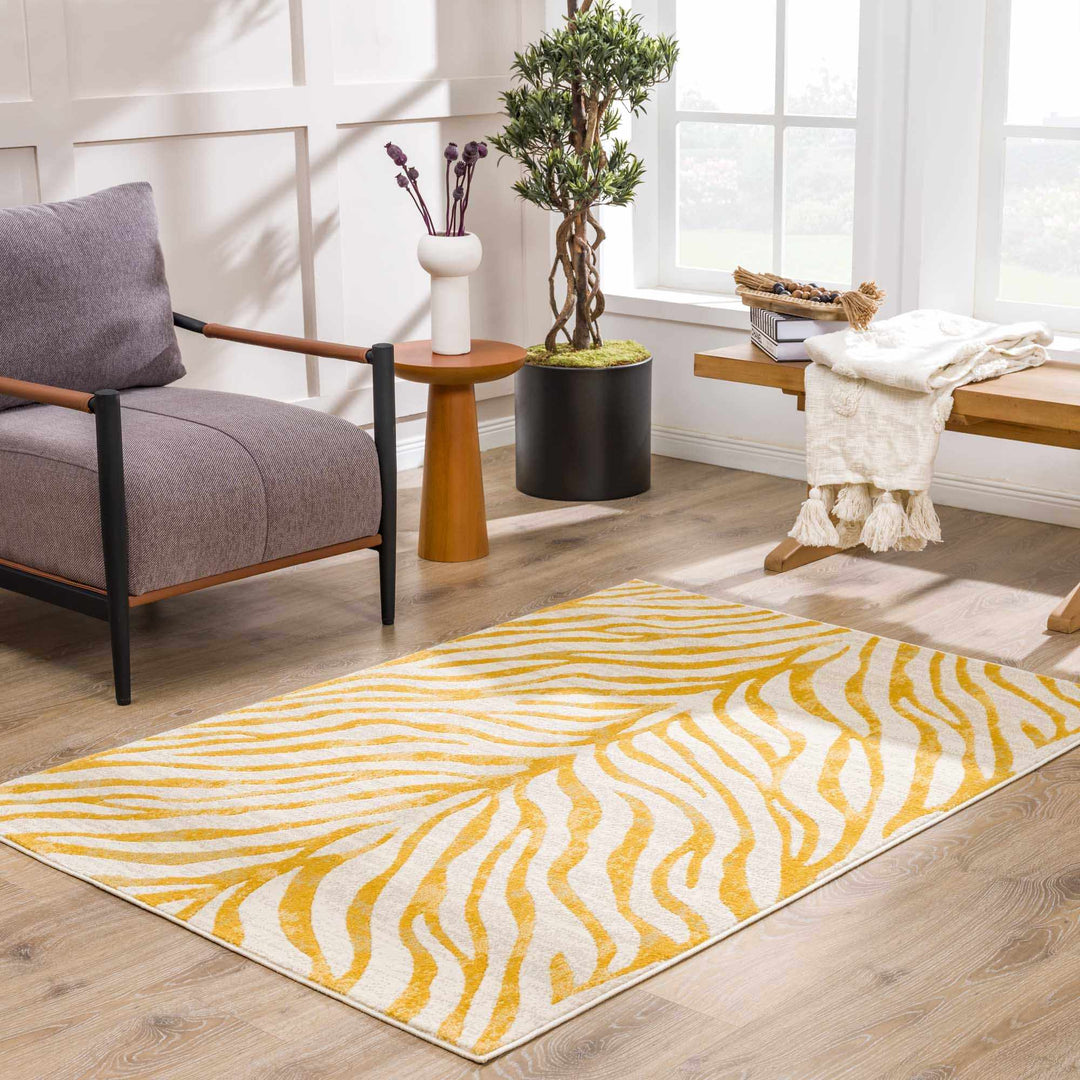 Contemporary Abstract Zebra pattern Beige and Gold Medium pile Area Rug - The Rug Decor