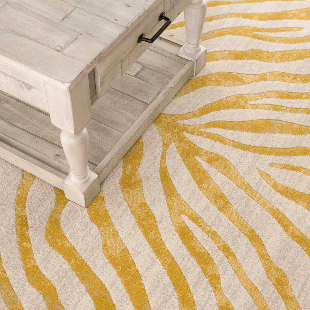 Contemporary Abstract Zebra pattern Beige and Gold Medium pile Area Rug - The Rug Decor