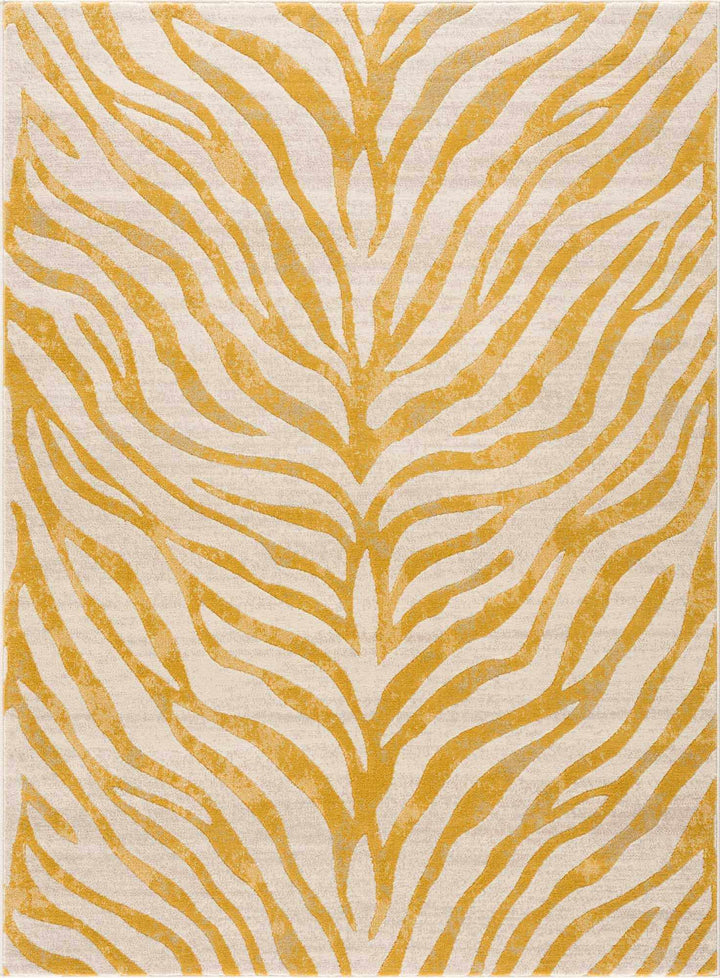 Contemporary Abstract Zebra pattern Beige and Gold Medium pile Area Rug - The Rug Decor