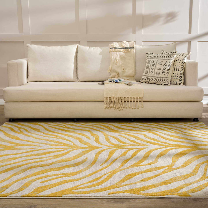 Contemporary Abstract Zebra pattern Beige and Gold Medium pile Area Rug - The Rug Decor