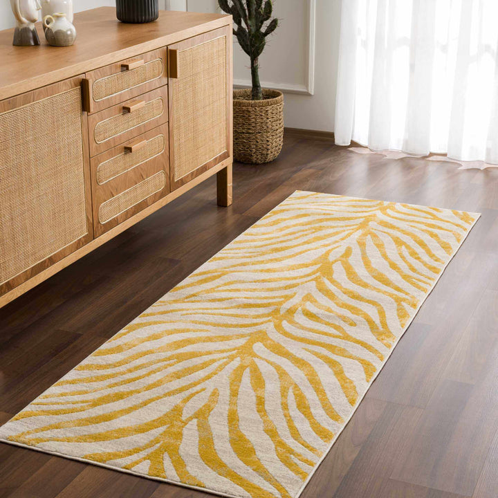 Contemporary Abstract Zebra pattern Beige and Gold Medium pile Area Rug - The Rug Decor