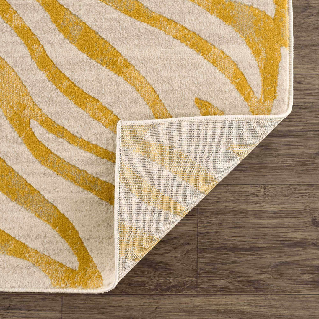 Contemporary Abstract Zebra pattern Beige and Gold Medium pile Area Rug - The Rug Decor