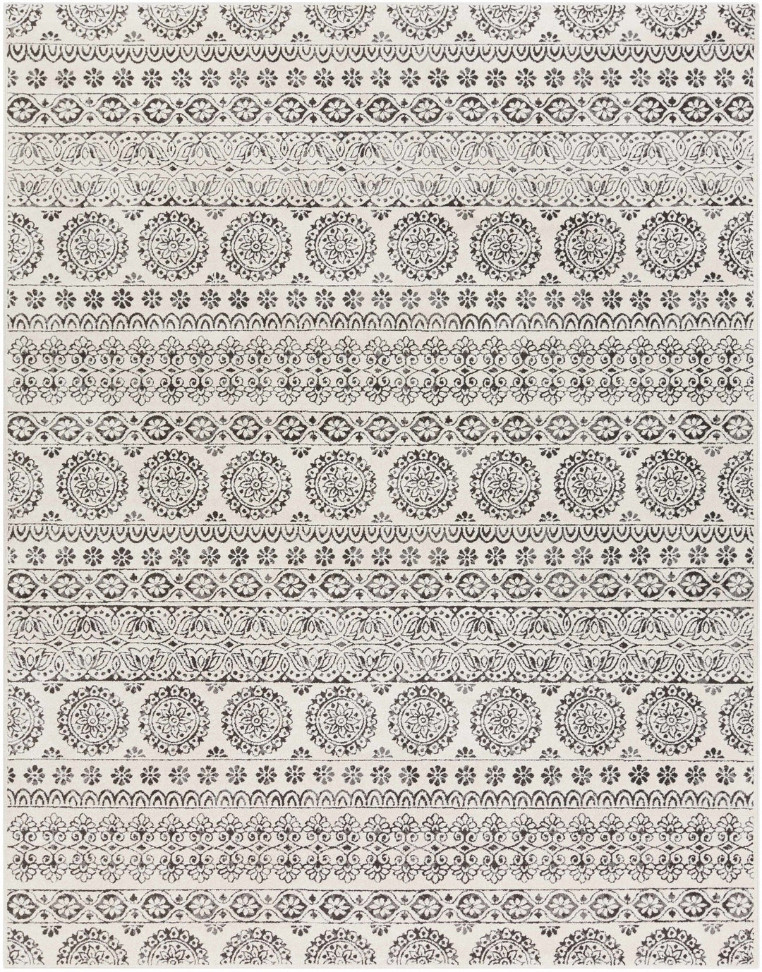 Contemporary Beige and Charcoal Tribal Design Medium Pile Area Rug - The Rug Decor