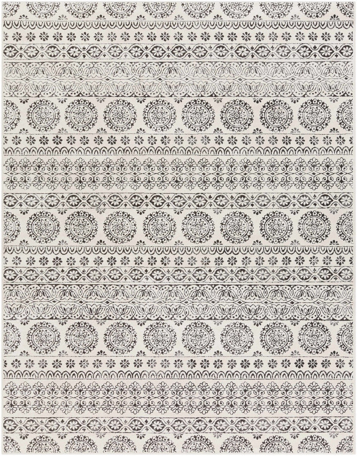 Contemporary Beige and Charcoal Tribal Design Medium Pile Area Rug - The Rug Decor