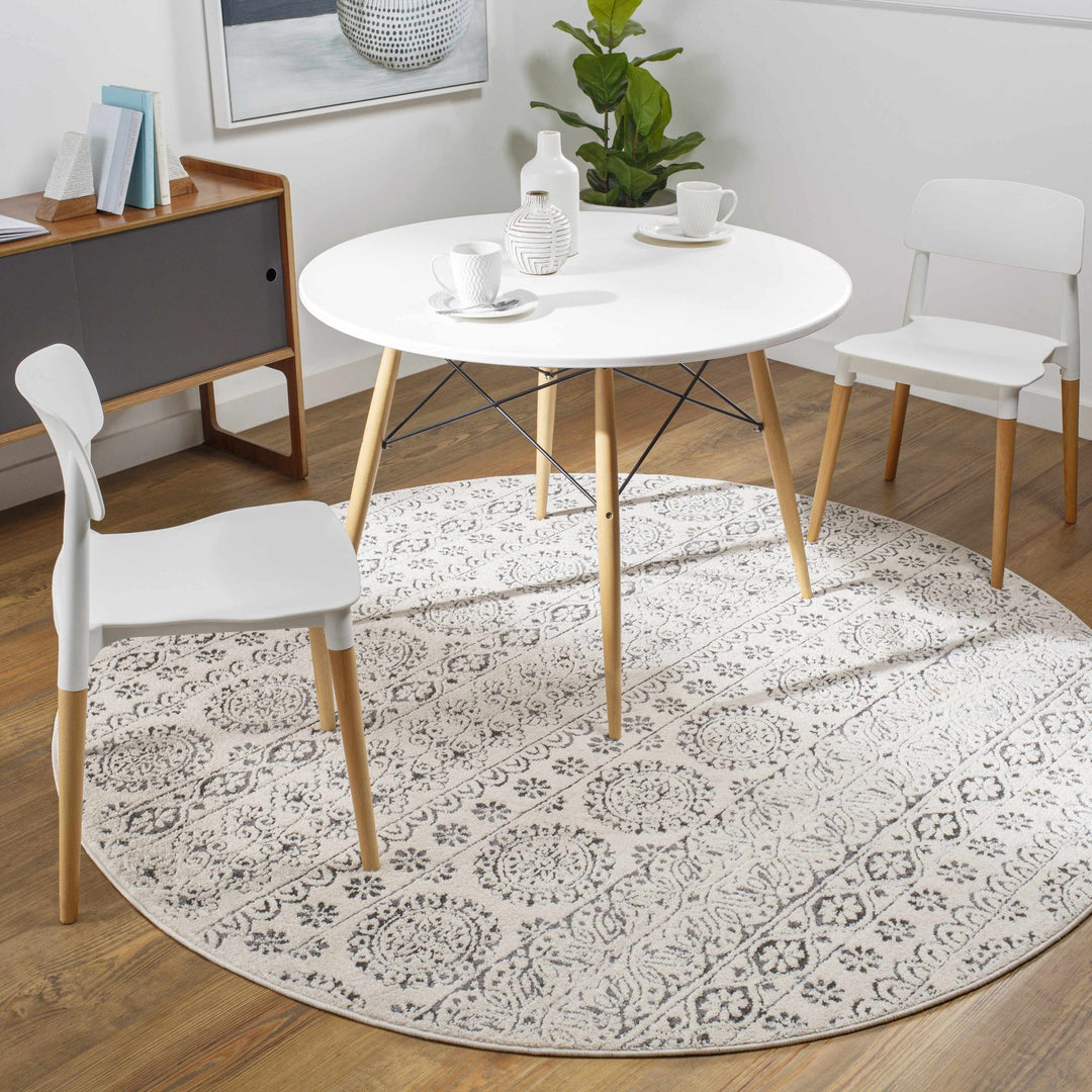 Contemporary Beige and Charcoal Tribal Design Medium Pile Area Rug - The Rug Decor