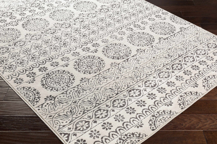 Contemporary Beige and Charcoal Tribal Design Medium Pile Area Rug - The Rug Decor