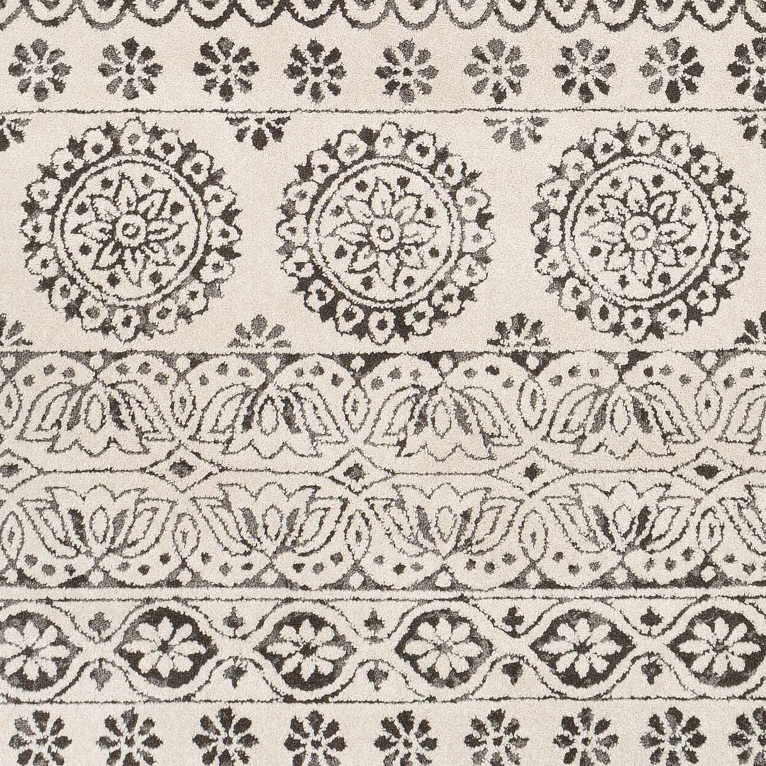 Contemporary Beige and Charcoal Tribal Design Medium Pile Area Rug - The Rug Decor
