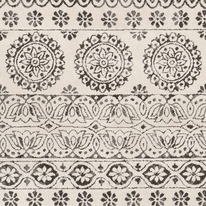 Contemporary Beige and Charcoal Tribal Design Medium Pile Area Rug - The Rug Decor