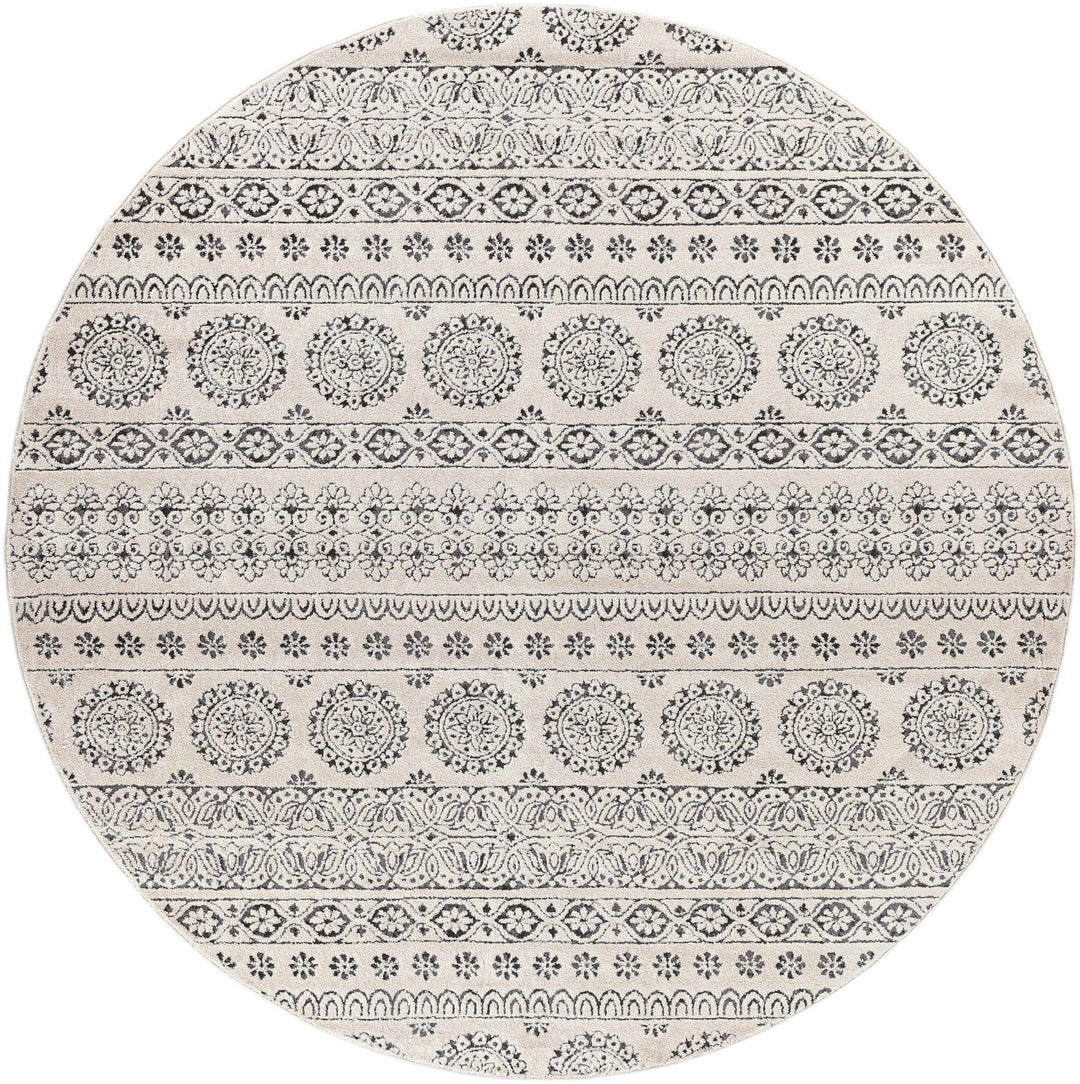 Contemporary Beige and Charcoal Tribal Design Medium Pile Area Rug - The Rug Decor