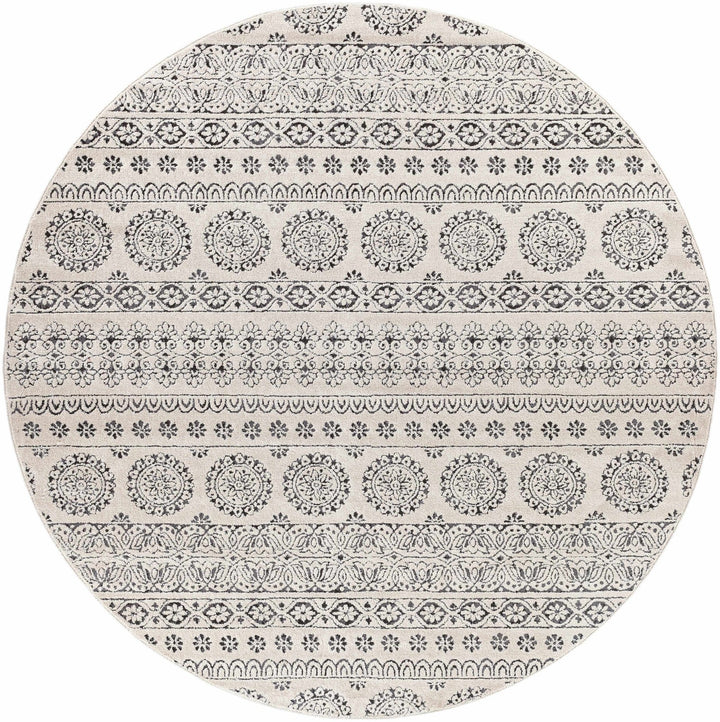 Contemporary Beige and Charcoal Tribal Design Medium Pile Area Rug - The Rug Decor