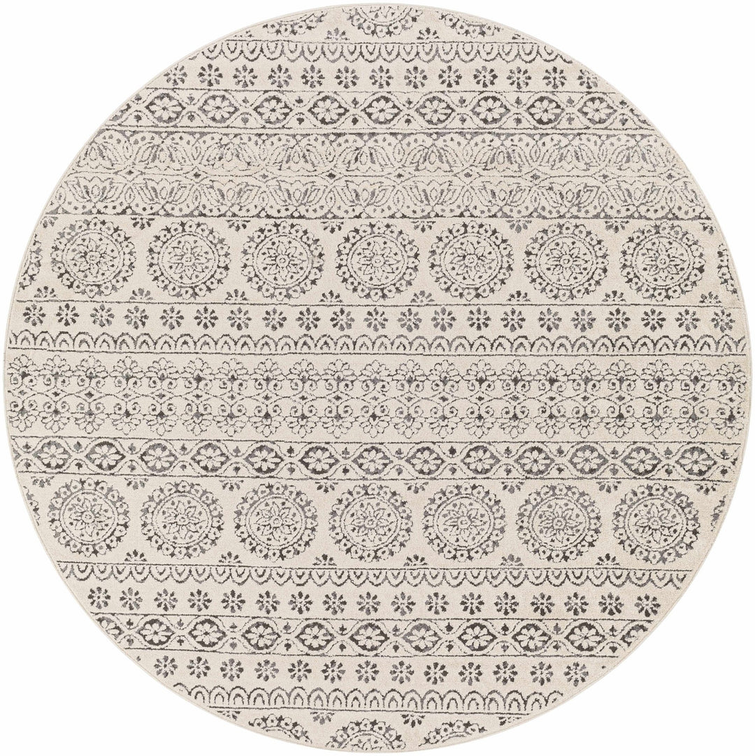 Contemporary Beige and Charcoal Tribal Design Medium Pile Area Rug - The Rug Decor