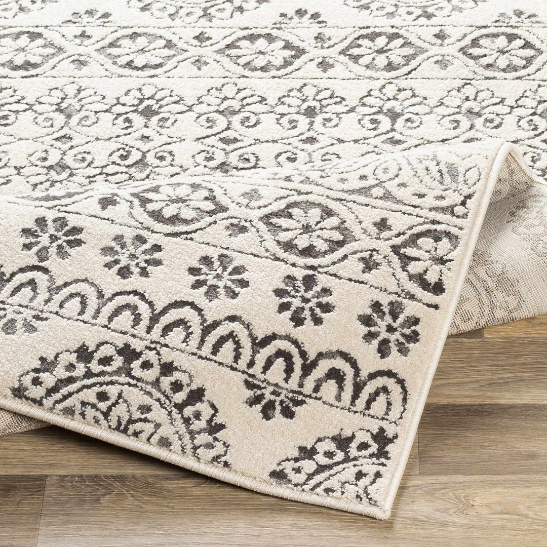 Contemporary Beige and Charcoal Tribal Design Medium Pile Area Rug - The Rug Decor