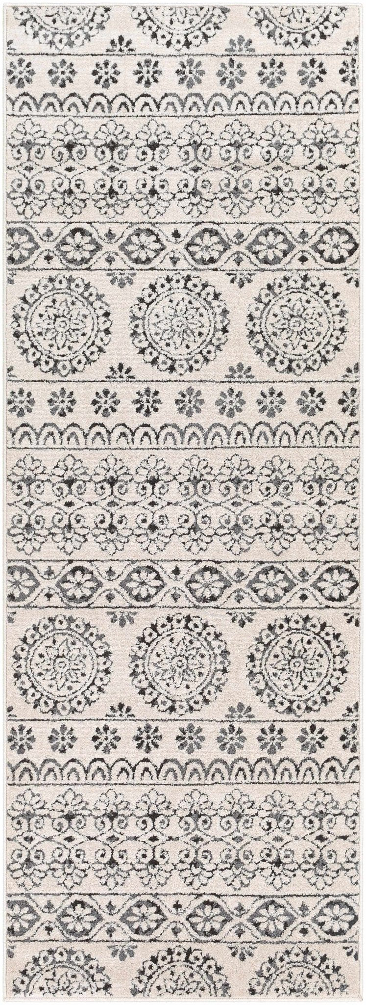 Contemporary Beige and Charcoal Tribal Design Medium Pile Area Rug - The Rug Decor