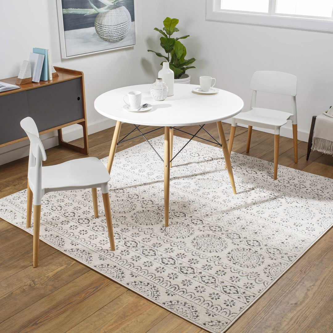 Contemporary Beige and Charcoal Tribal Design Medium Pile Area Rug - The Rug Decor
