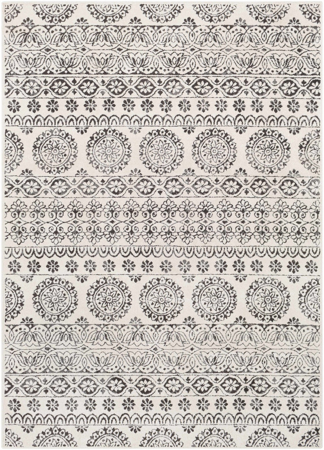 Contemporary Beige and Charcoal Tribal Design Medium Pile Area Rug - The Rug Decor