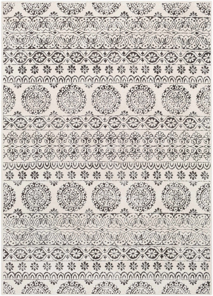 Contemporary Beige and Charcoal Tribal Design Medium Pile Area Rug - The Rug Decor