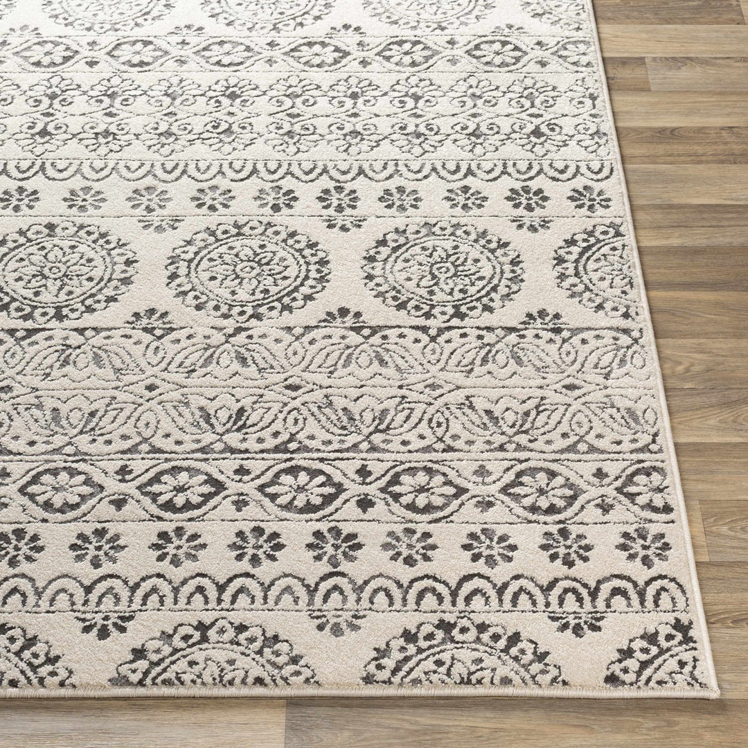 Contemporary Beige and Charcoal Tribal Design Medium Pile Area Rug - The Rug Decor