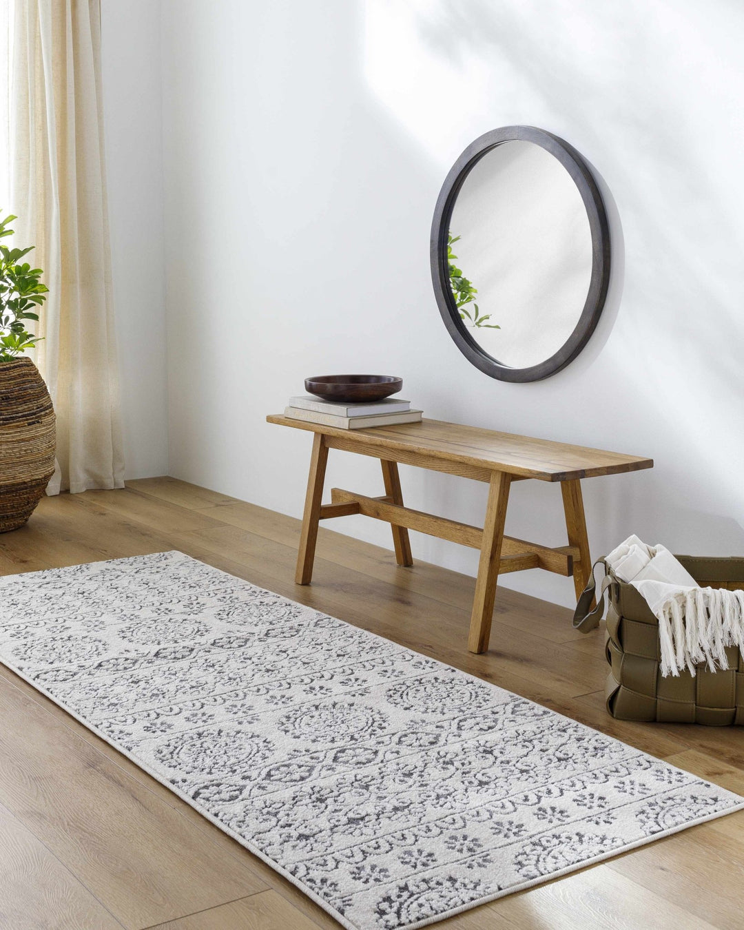 Contemporary Beige and Charcoal Tribal Design Medium Pile Area Rug - The Rug Decor