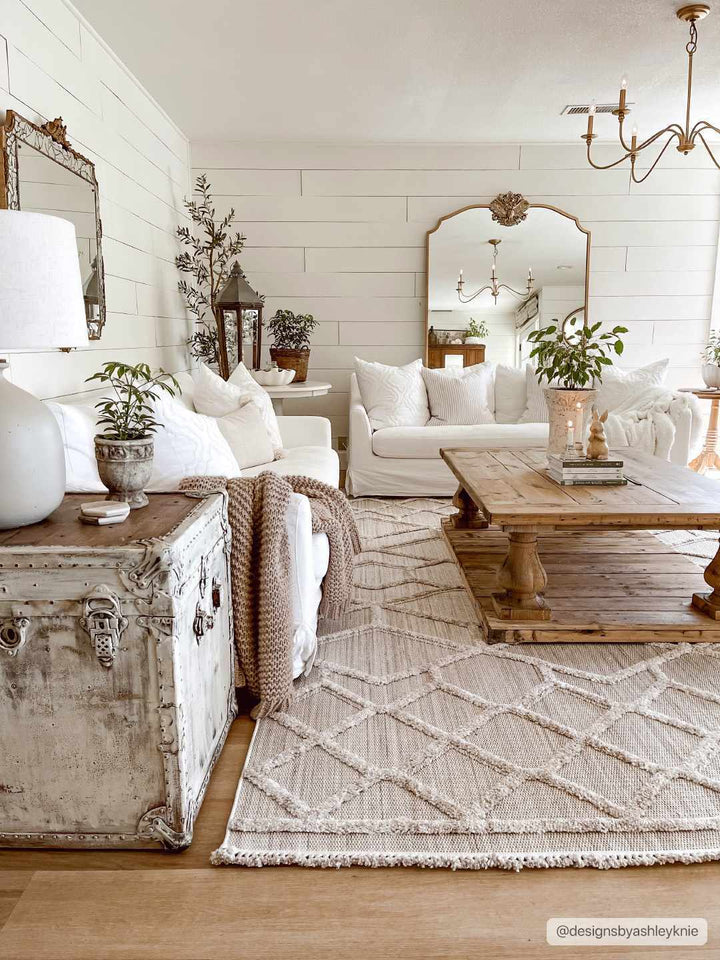 Contemporary Beige and Light Peach High/Low pile Texture Area Rug - The Rug Decor