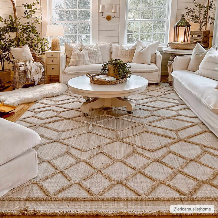 Contemporary Beige and Light Peach High/Low pile Texture Area Rug - The Rug Decor