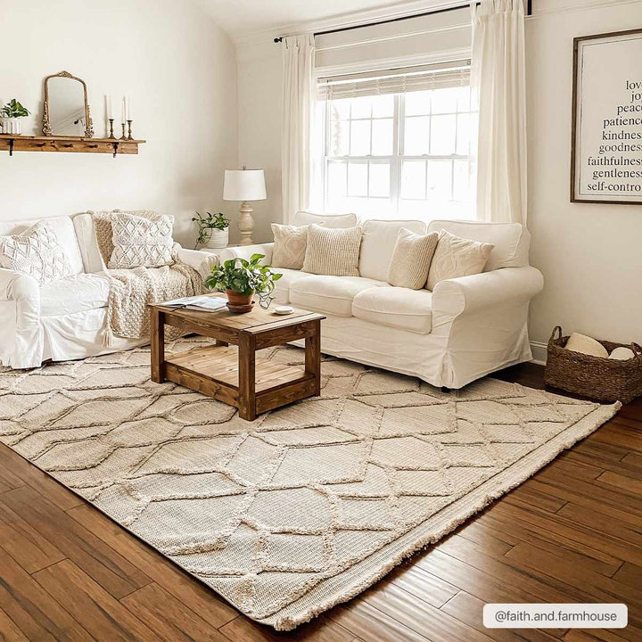 Contemporary Beige and Light Peach High/Low pile Texture Area Rug - The Rug Decor