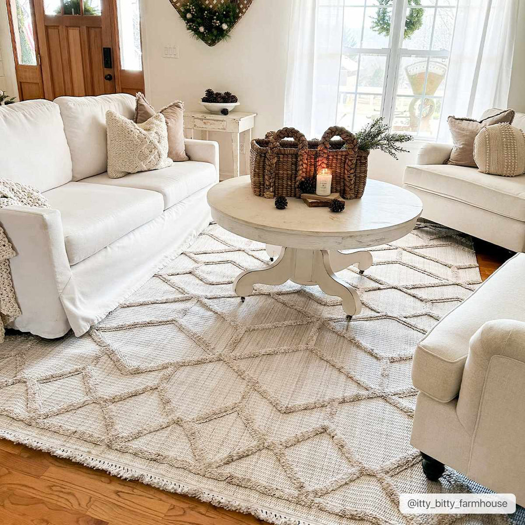 Contemporary Beige and Light Peach High/Low pile Texture Area Rug - The Rug Decor