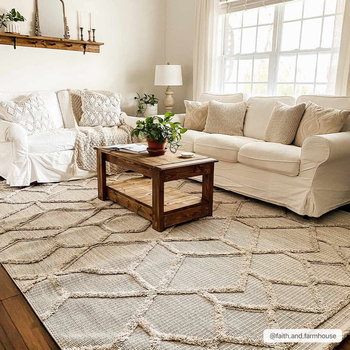 Contemporary Beige and Light Peach High/Low pile Texture Area Rug - The Rug Decor