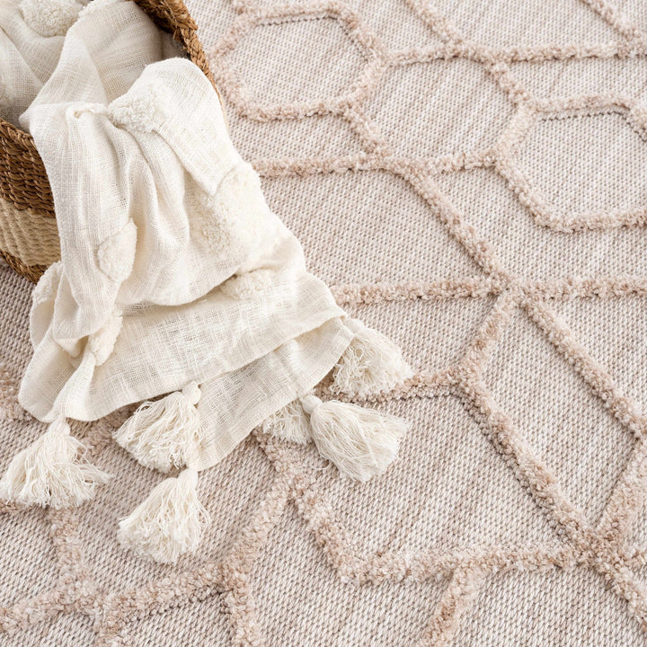 Contemporary Beige and Light Peach High/Low pile Texture Area Rug - The Rug Decor