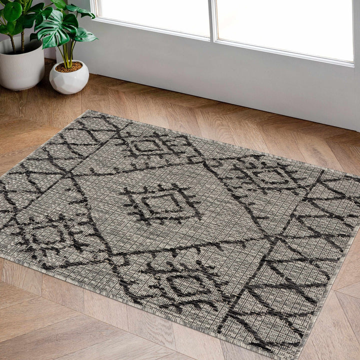 Contemporary Beige, Black and Charcoal Multi Size Outdoor Area Rug - The Rug Decor