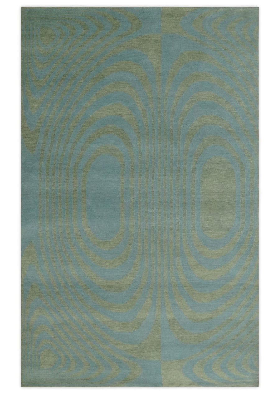 Contemporary Blue and Green 5x8 Hand Knotted Wool Area Rug - The Rug Decor