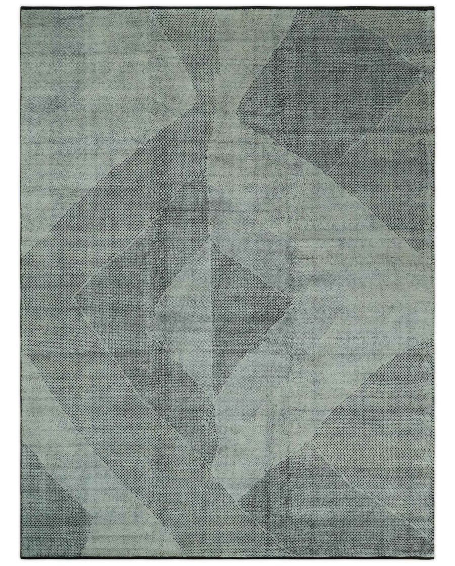 Contemporary Charcoal, Silver and Beige Design 9x12 Hand knotted wool Area Rug - The Rug Decor