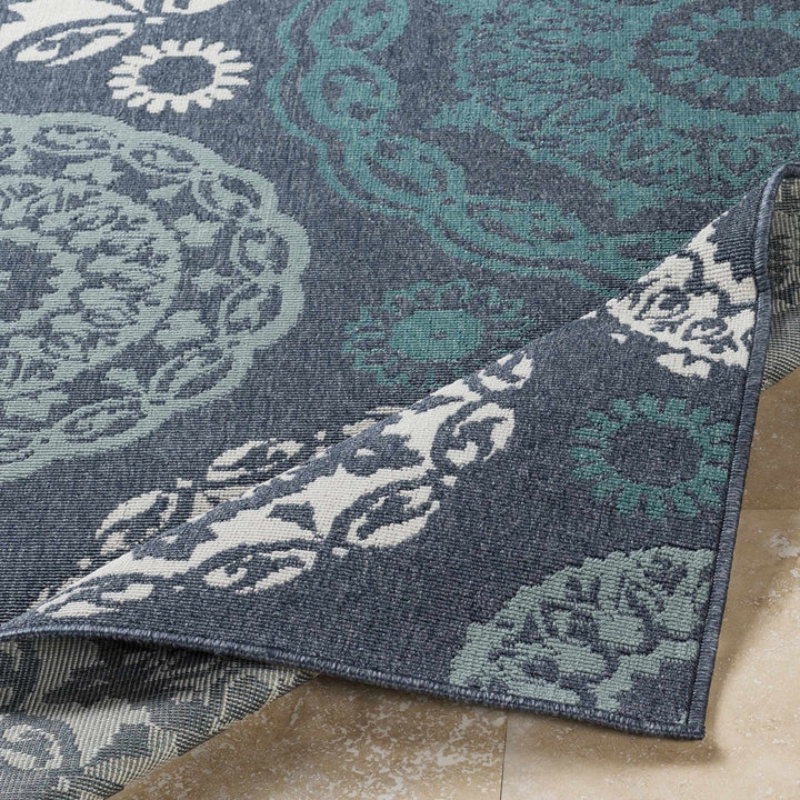 Contemporary Floral Design Charcoal, Teal. White, Blue Multi Size Area Rug - The Rug Decor