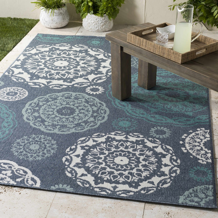 Contemporary Floral Design Charcoal, Teal. White, Blue Multi Size Area Rug - The Rug Decor