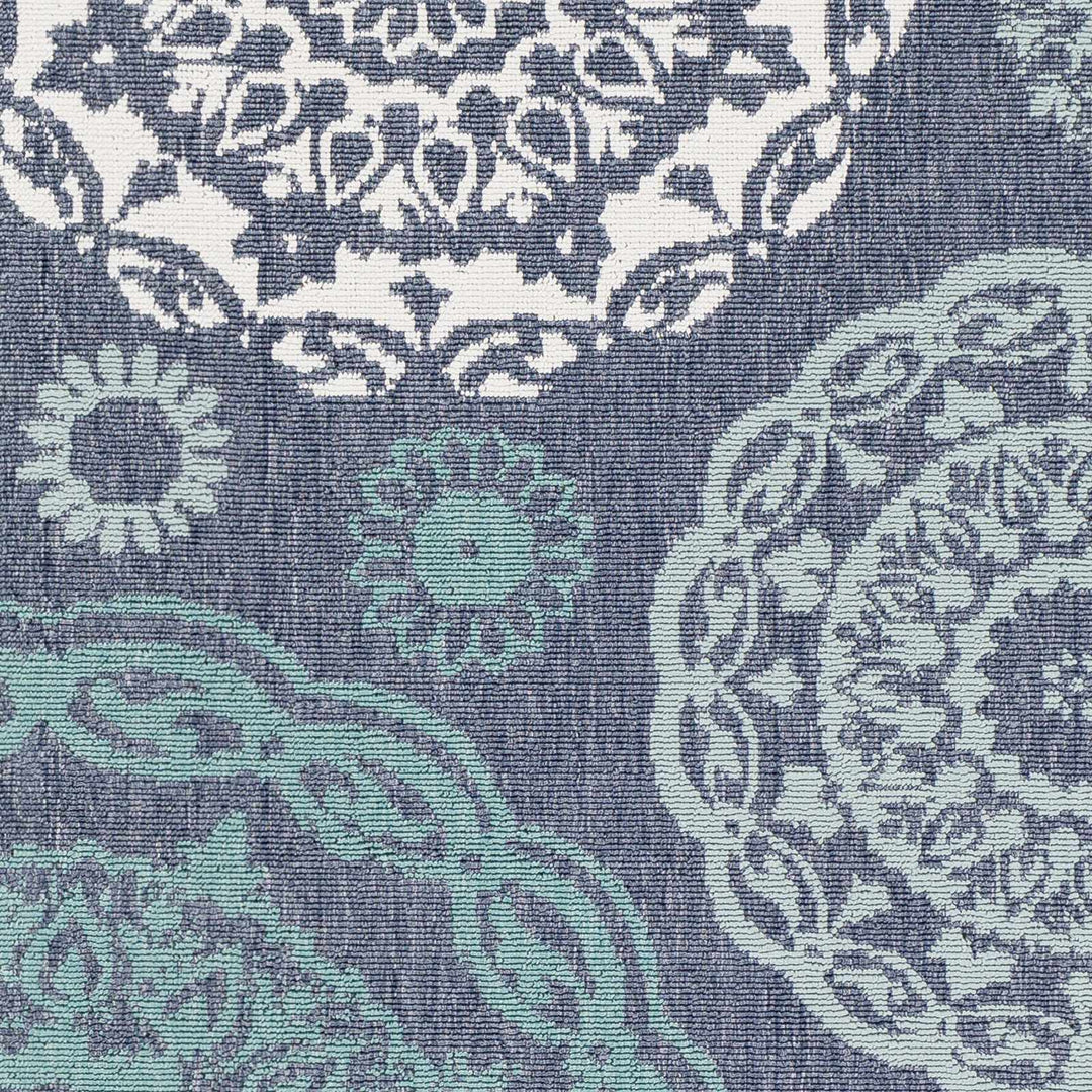 Contemporary Floral Design Charcoal, Teal. White, Blue Multi Size Area Rug - The Rug Decor