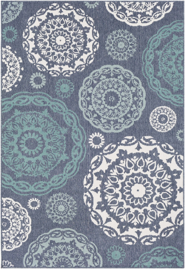 Contemporary Floral Design Charcoal, Teal. White, Blue Multi Size Area Rug - The Rug Decor