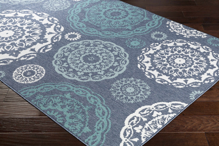Contemporary Floral Design Charcoal, Teal. White, Blue Multi Size Area Rug - The Rug Decor