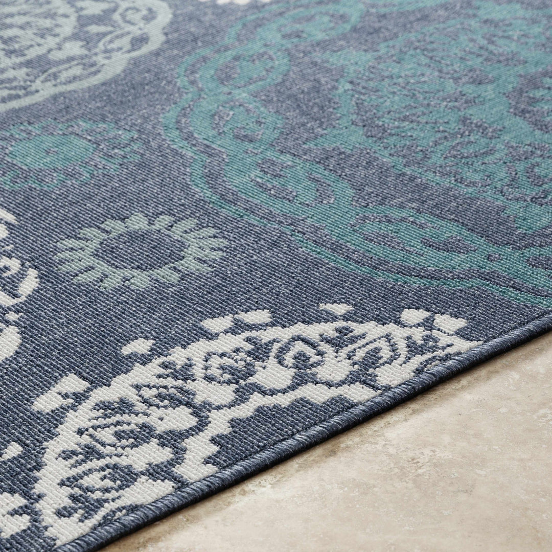 Contemporary Floral Design Charcoal, Teal. White, Blue Multi Size Area Rug - The Rug Decor