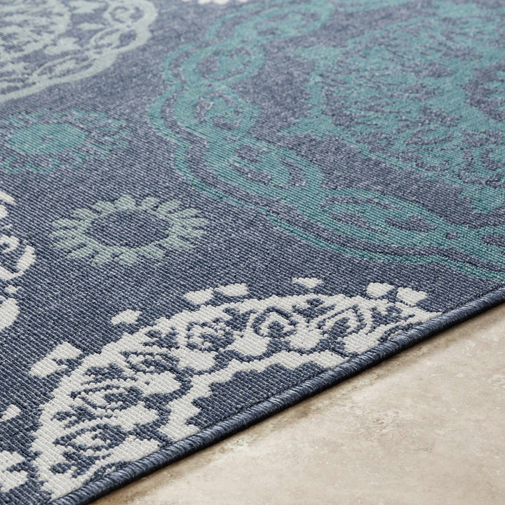 Contemporary Floral Design Charcoal, Teal. White, Blue Multi Size Area Rug - The Rug Decor